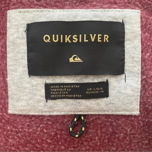 Quiksilver Maroon Zippered Jacket Kids L Large - Picture 6 of 6